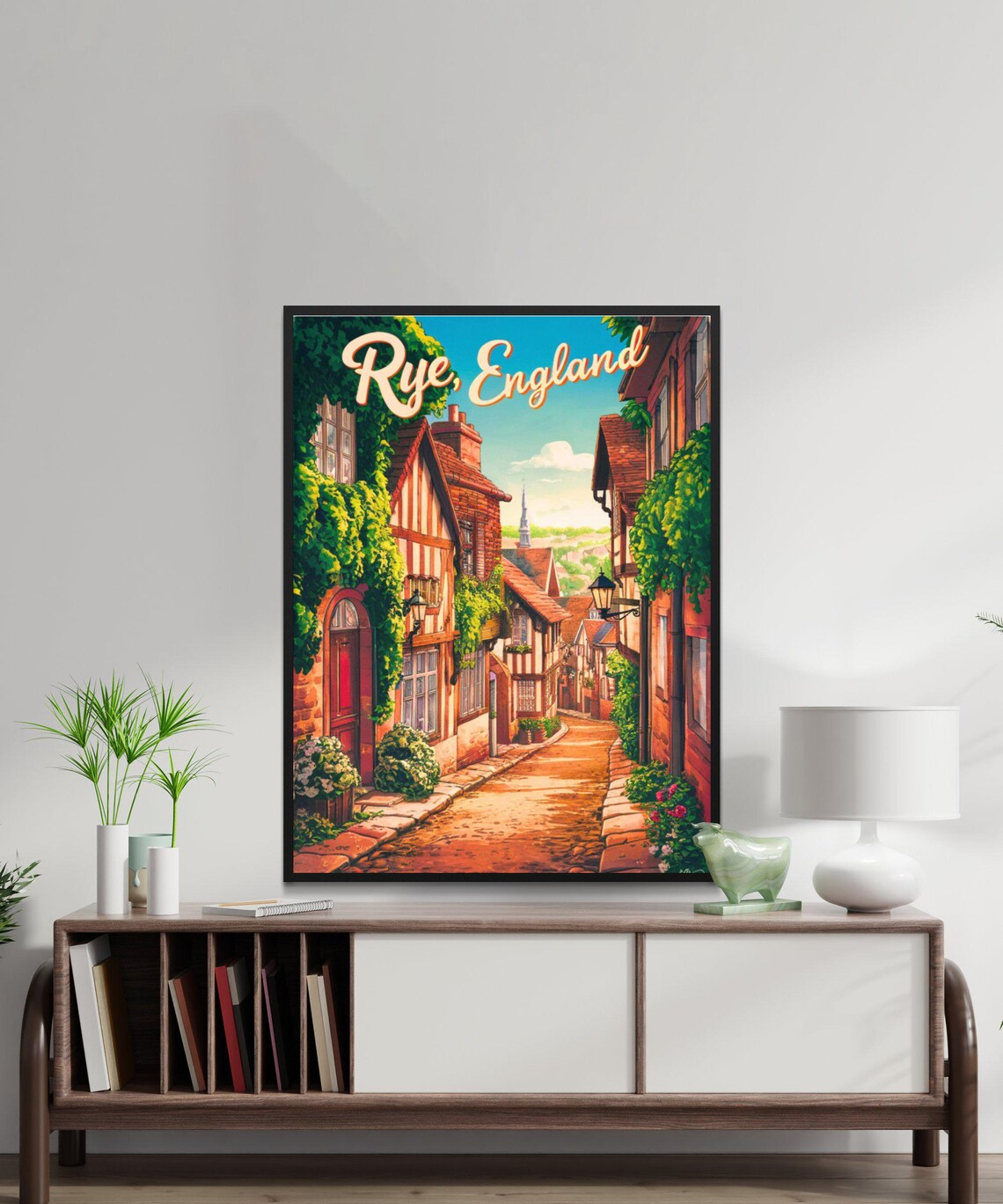 Rye England Historic Cobbled Lane Tudor Cottages Vintage Travel Poster - Image 2