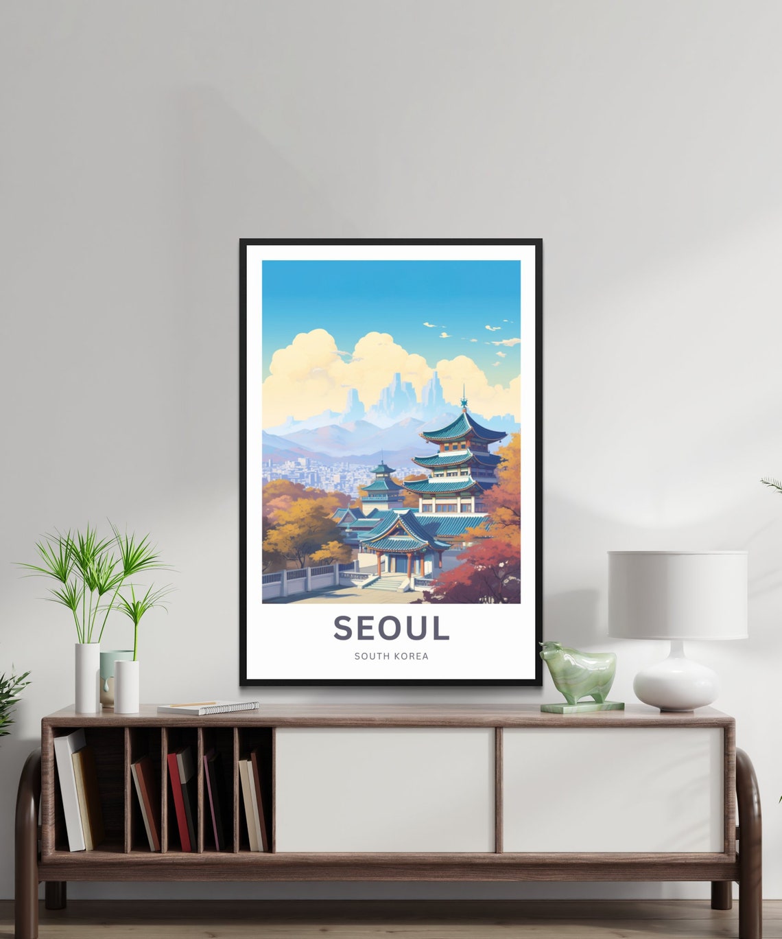 Seoul South Korea Temple Pagoda Autumn Vintage Retro Travel Poster - Image 2