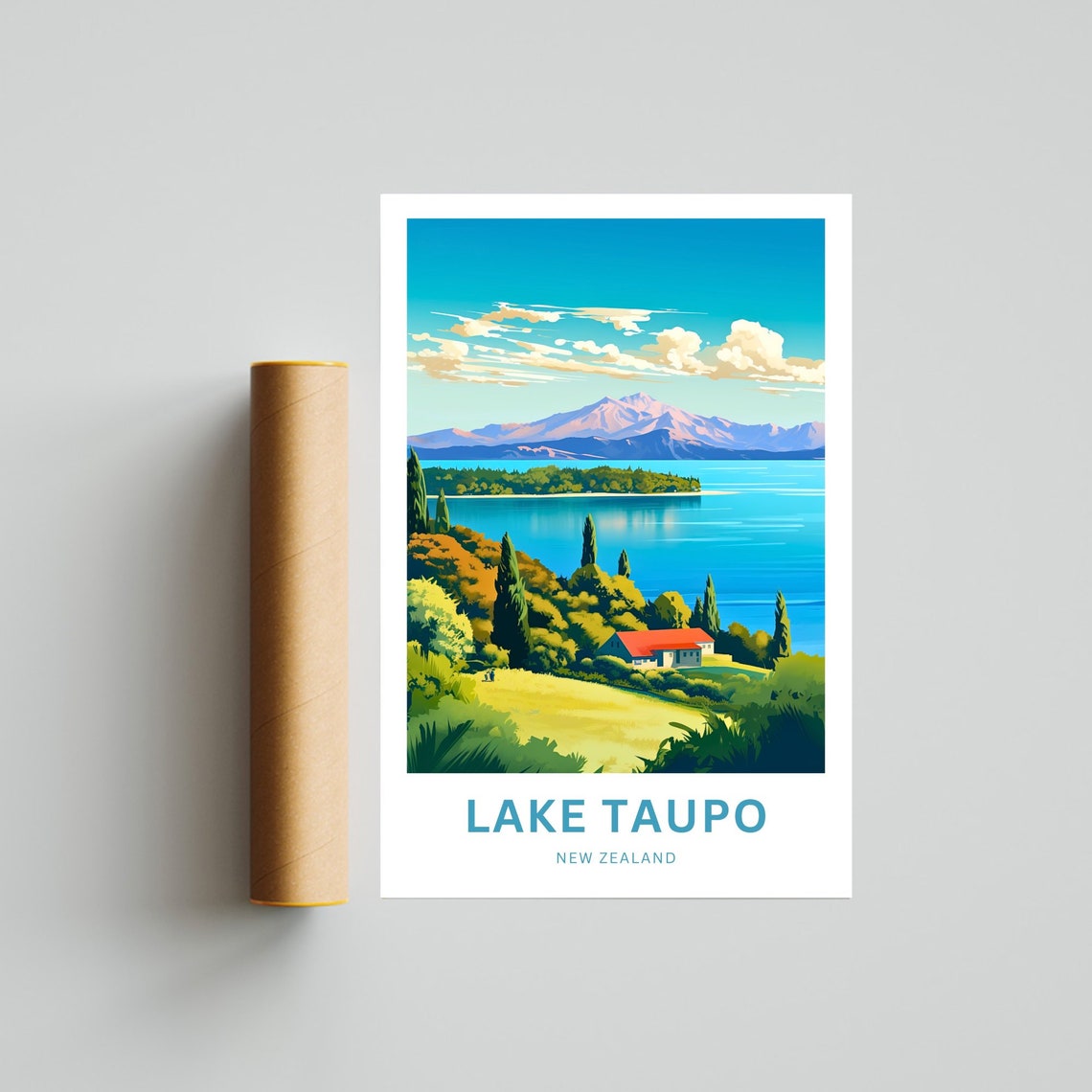 Personalized Lake Taupo New Zealand Hillside Villa Lake View Poster - Image 4
