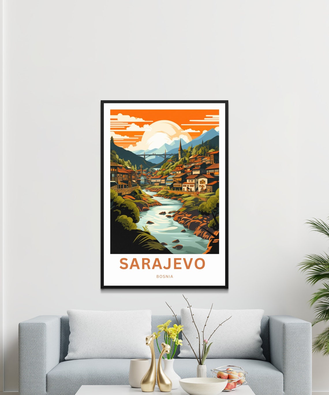Sarajevo Bosnia Sunset Riverside Old Town Valley Travel Poster - Image 3