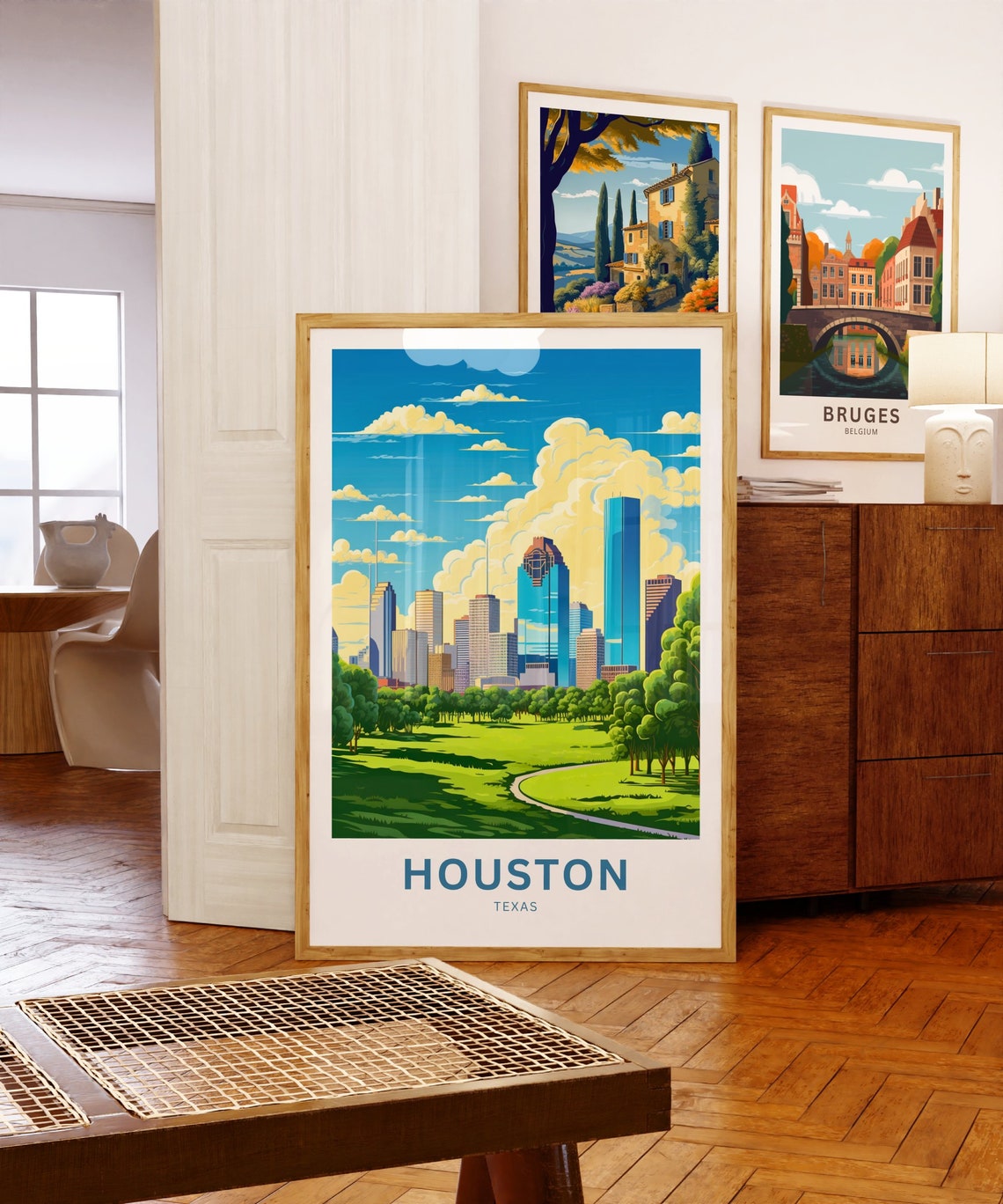 Houston Texas Downtown Skyline Park View Vintage Travel Poster - Image 5