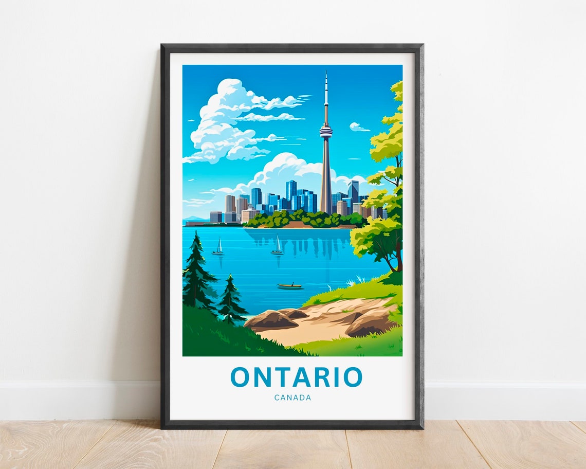 Ontario Canada Toronto CN Tower Shoreline View Travel Poster