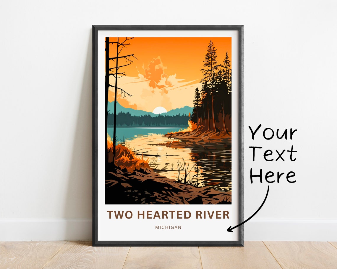 Personalized Two Hearted River Michigan Custom Vintage Travel Poster