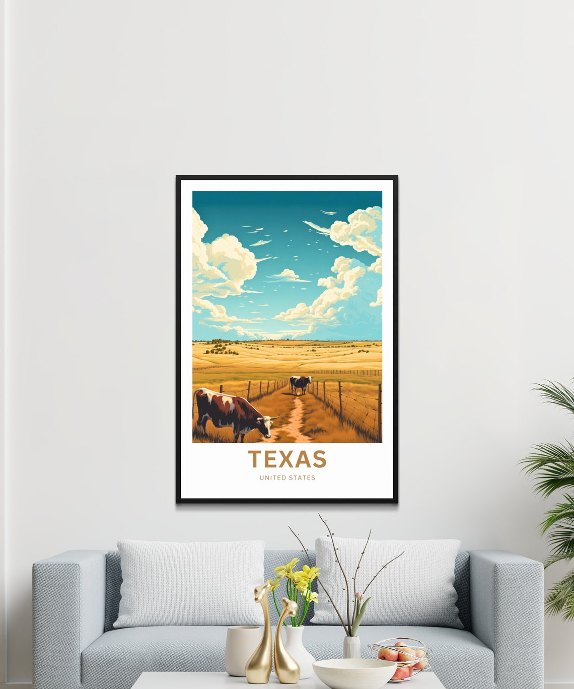Texas Cattle Grazing Pasture Path Personalized Custom Text Poster - Image 3
