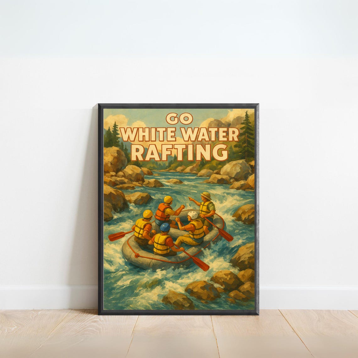Go White Water Rafting Vintage Retro Poster River Adventure Sports Art
