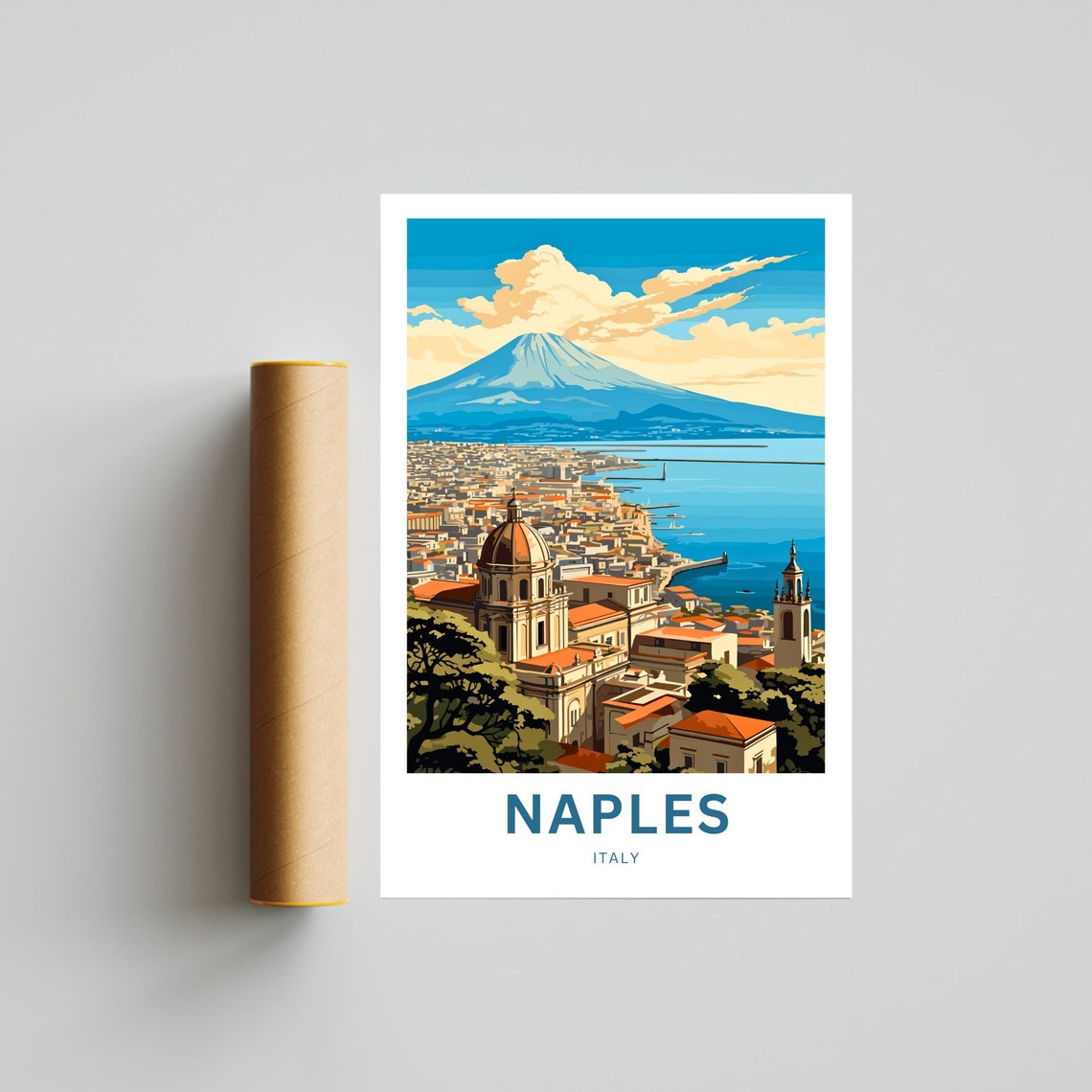 Naples Italy Mount Vesuvius Bay City Panorama Dome Church Poster - Image 4