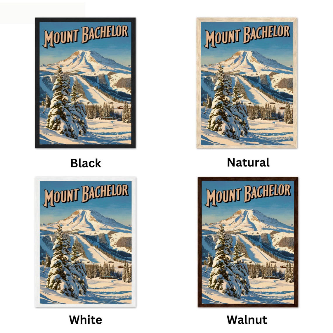 Mount Bachelor Oregon Vintage Ski Slope Snow Mountain Poster - Image 4