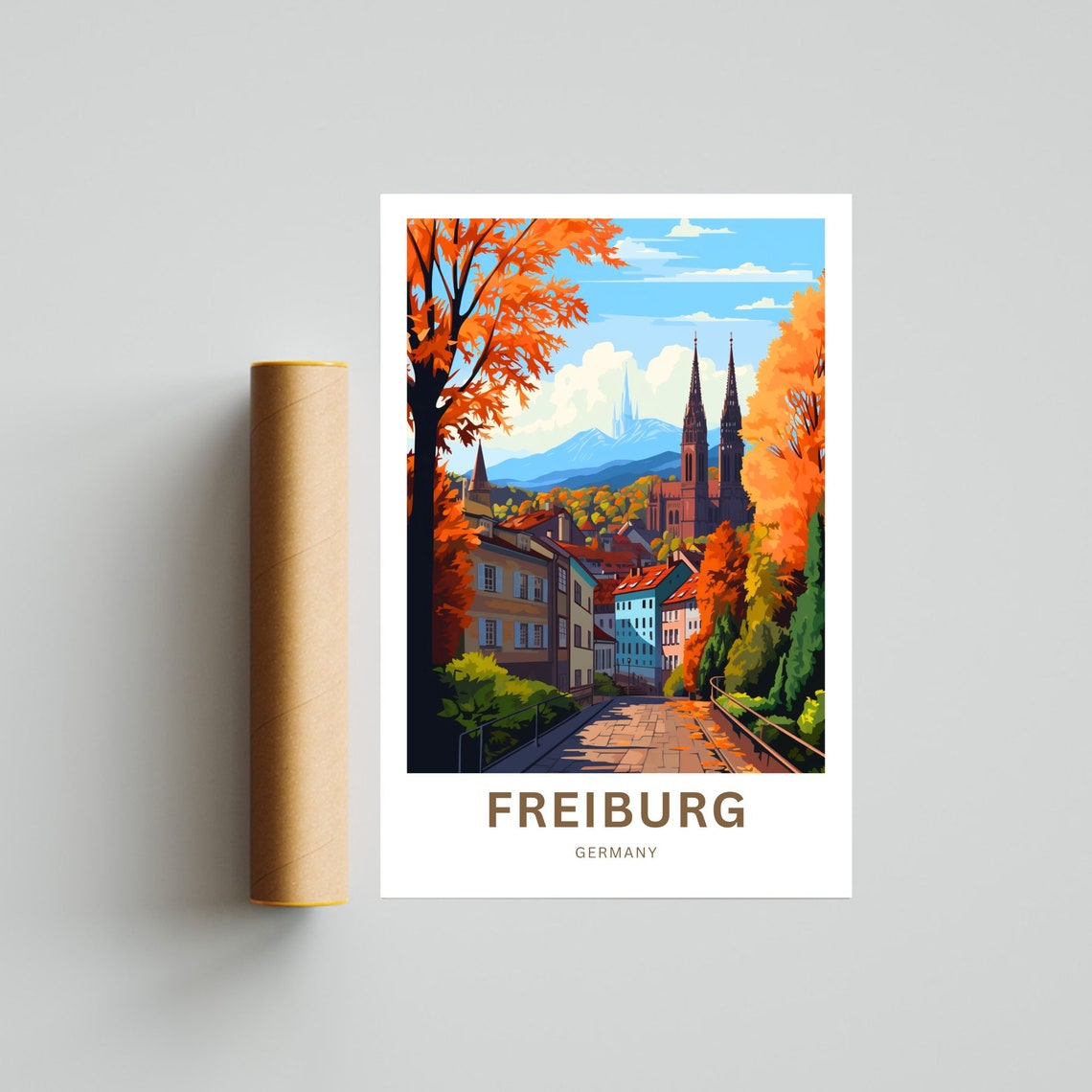 Freiburg Germany Autumn Old Town Cathedral Scenic Travel Poster - Image 4