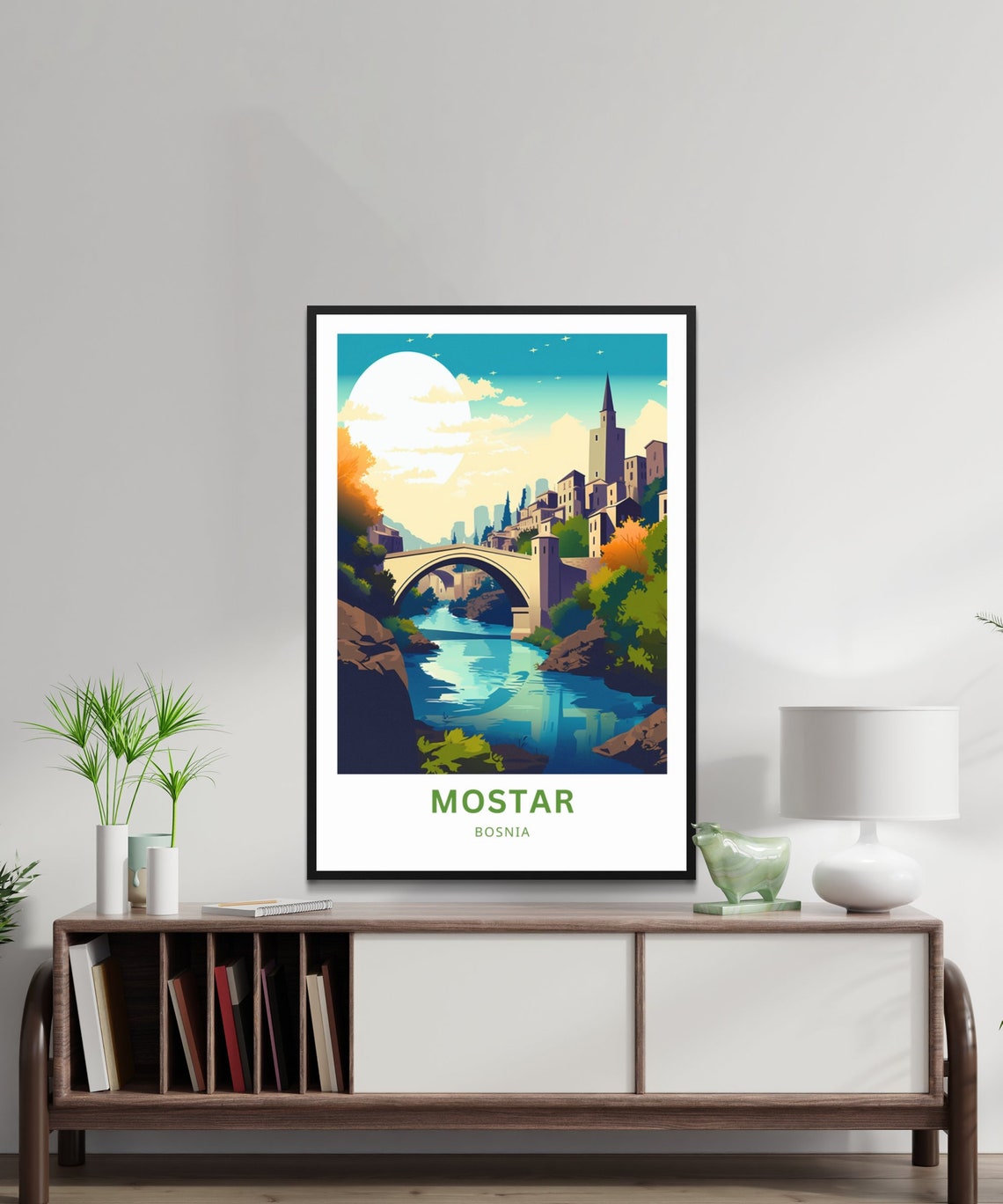 Mostar Bosnia Stari Most Old Bridge River Sunset Travel Poster - Image 2