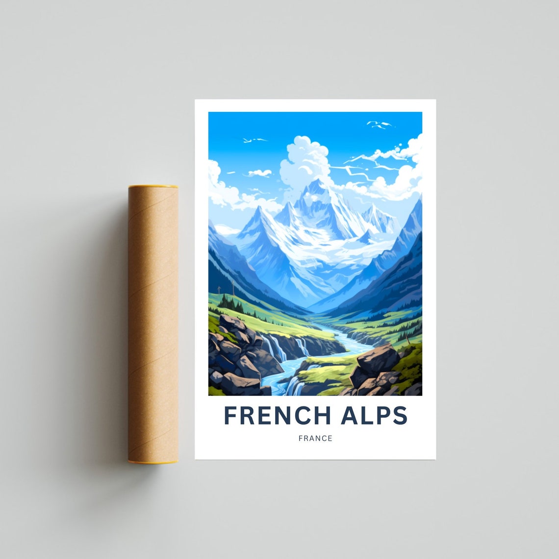 French Alps France Snow Capped Peaks Waterfall Mountain Poster - Image 4