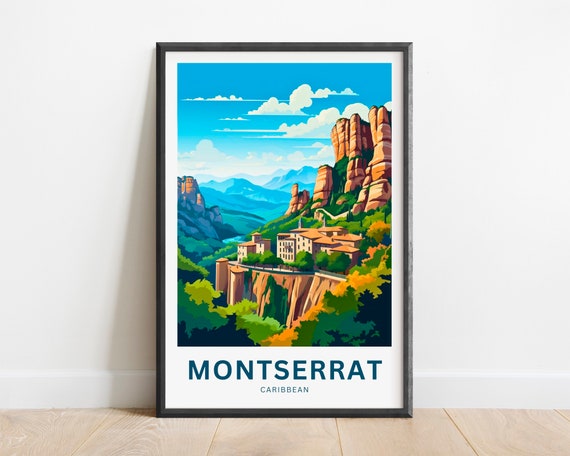 Montserrat Travel Print Montserrat Poster Caribbean Wall Art Framed Present Gift United Kingdom Present