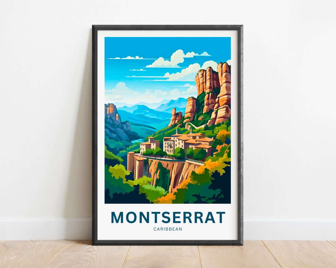 Montserrat Travel Print Montserrat Poster Caribbean Wall Art Framed Present Gift United Kingdom Present