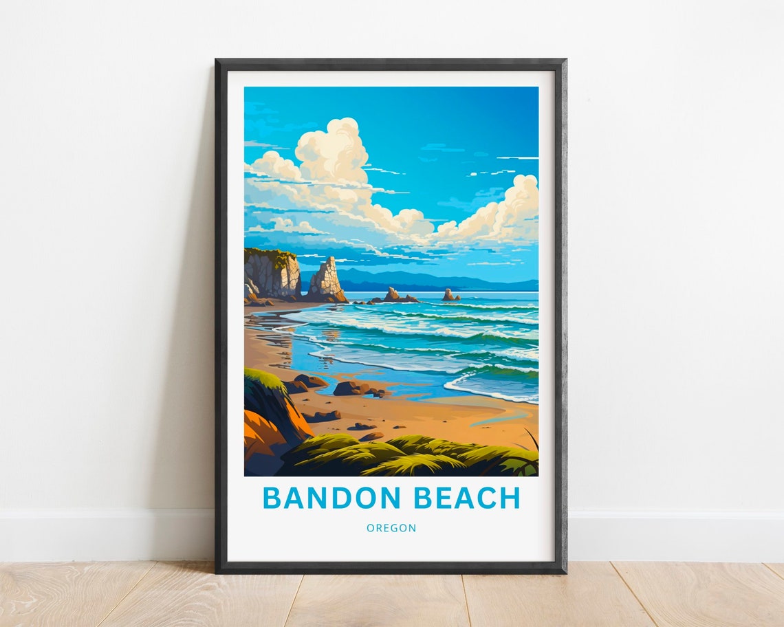 Bandon Beach Oregon Sea Stacks Vintage Coastal Travel Poster