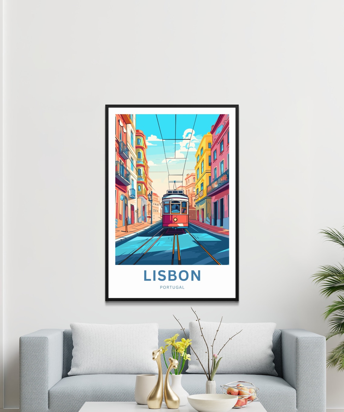 Lisbon Portugal Classic Yellow Tram Street Scene Vintage Travel Poster - Image 3
