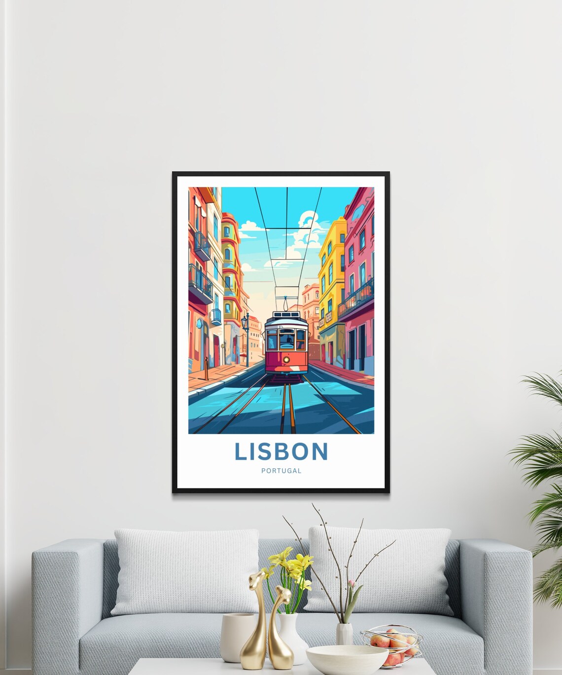 Personalized Lisbon Portugal Classic Tram Street Scene Travel Poster - Image 3