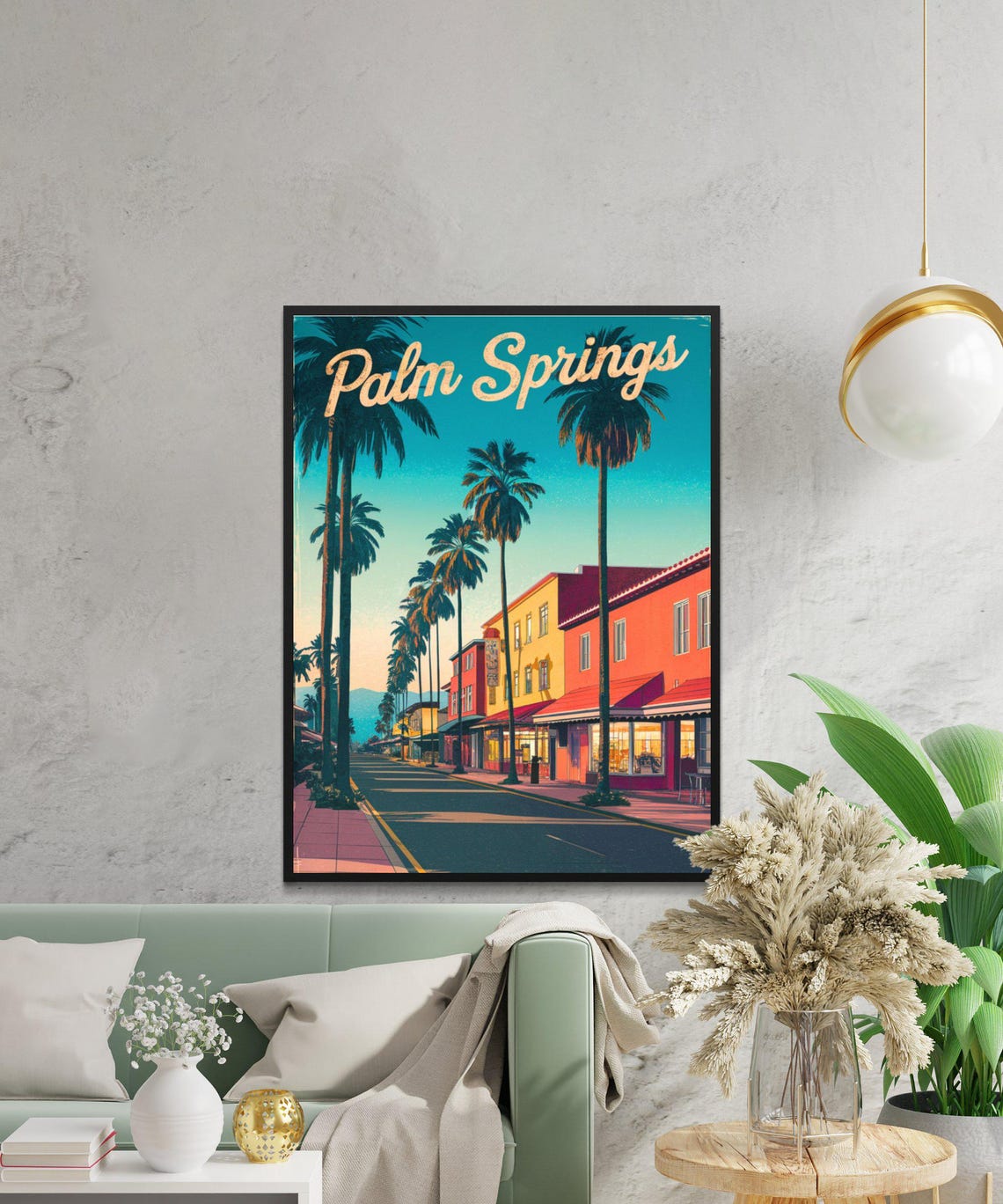 Palm Springs California Vintage Street Poster Tall Palms Sunset Scene - Image 3
