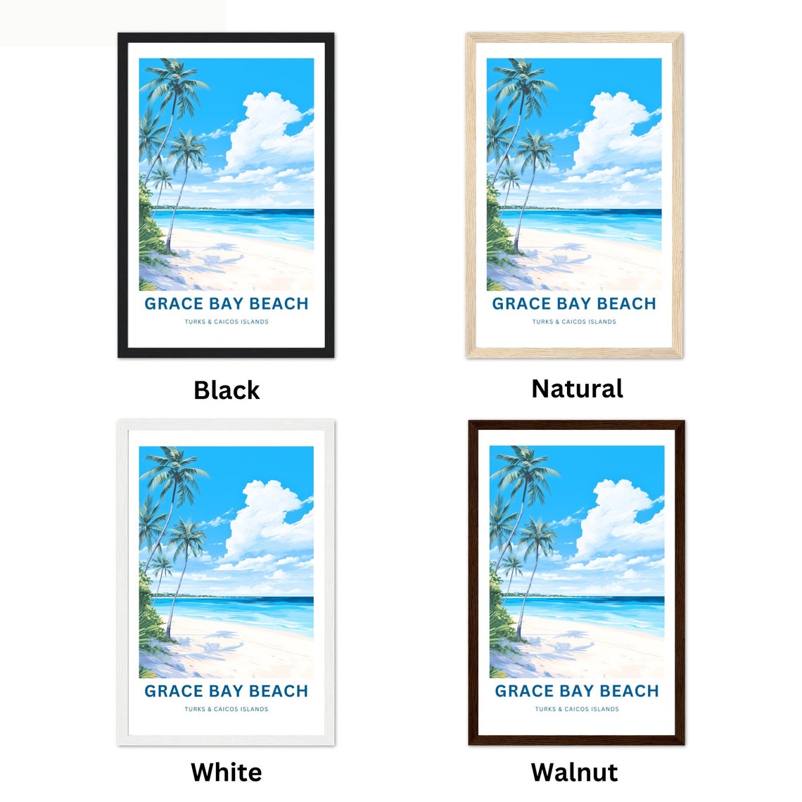 Grace Bay Beach Turks and Caicos Islands Leaning Palm Trees Poster - Image 2