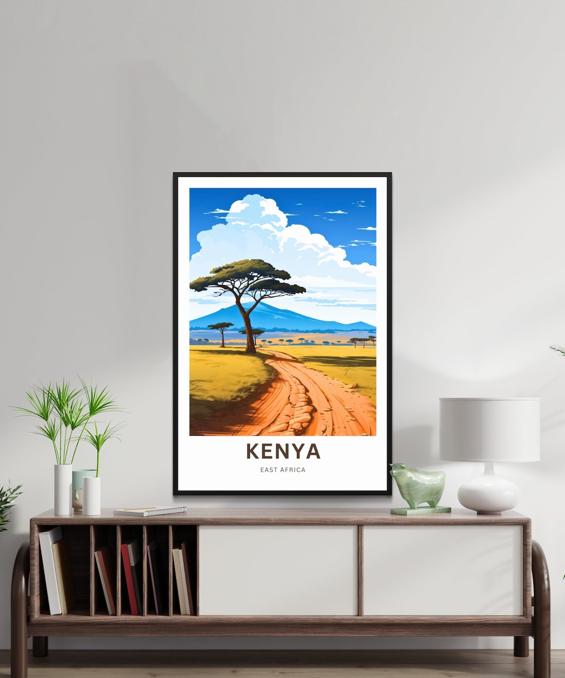 Kenya East Africa Golden Savanna Road Acacia Trees Travel Poster - Image 2