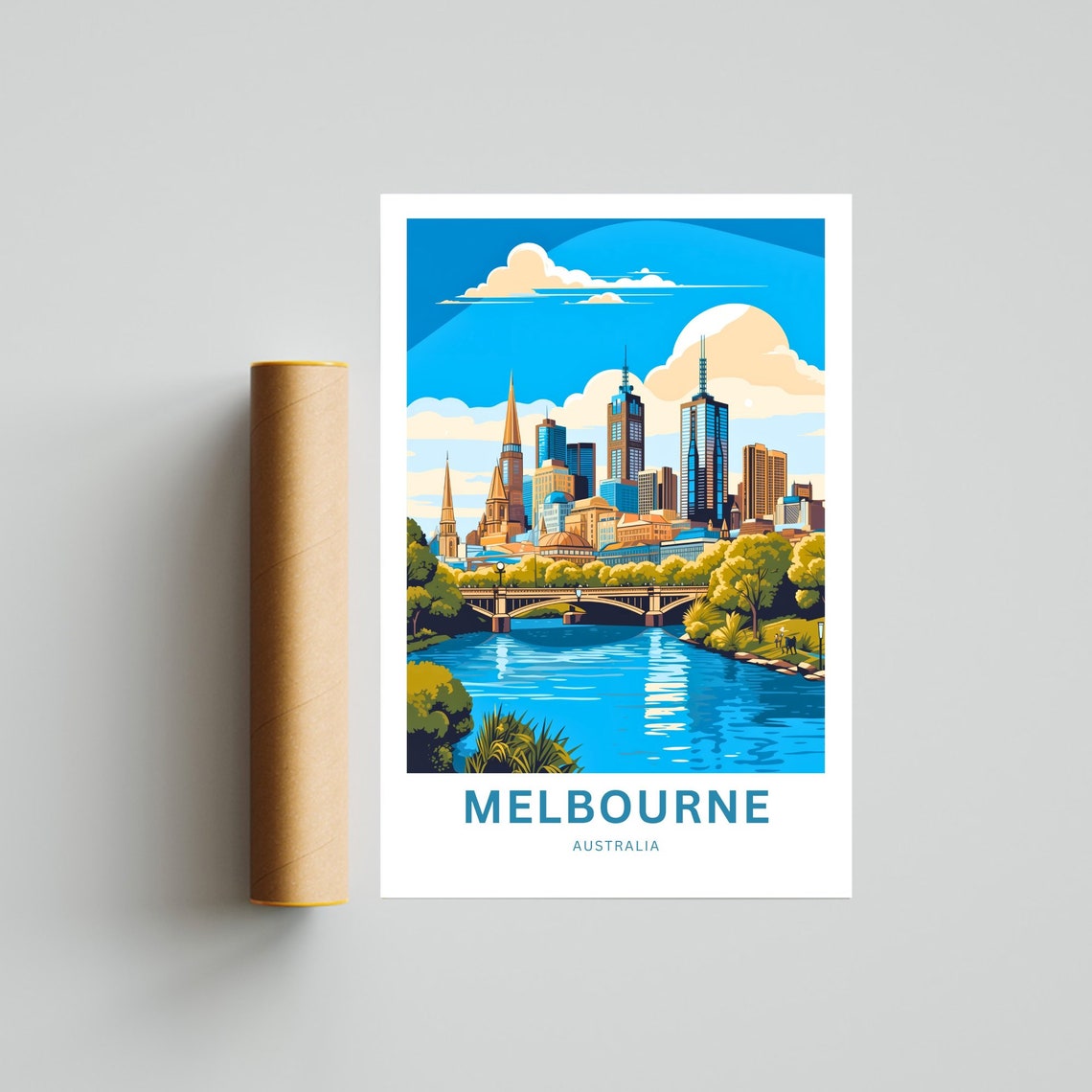 Melbourne Australia City Skyline River Bridge Parkland Travel Poster - Image 4
