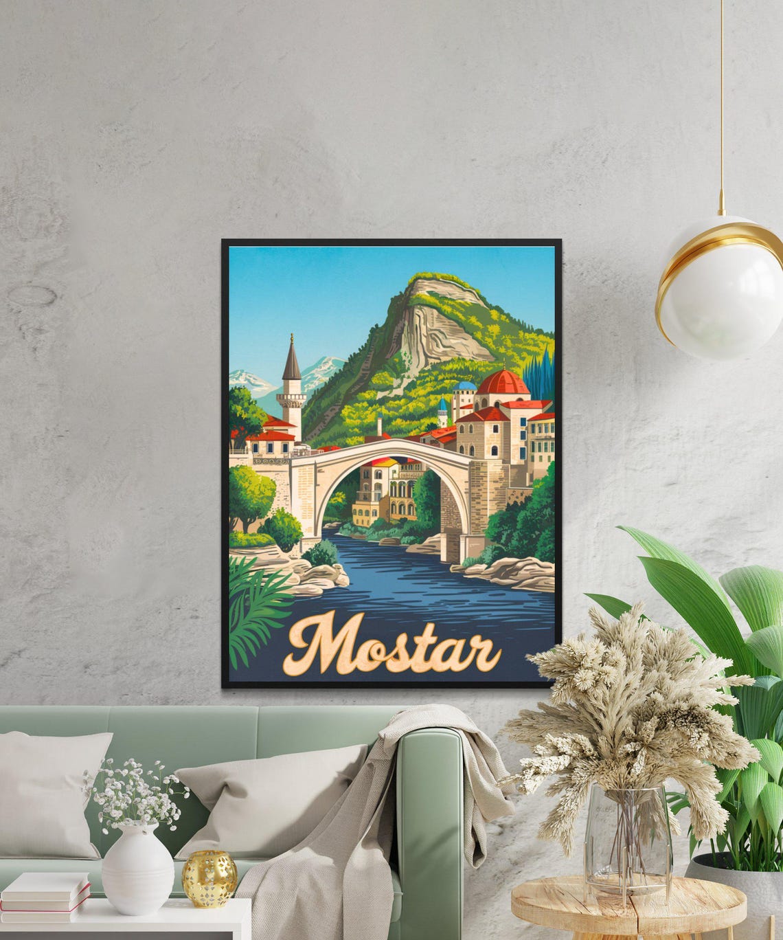 Mostar Bosnia Old Bridge River Old Town Vintage Art Travel Poster - Image 2