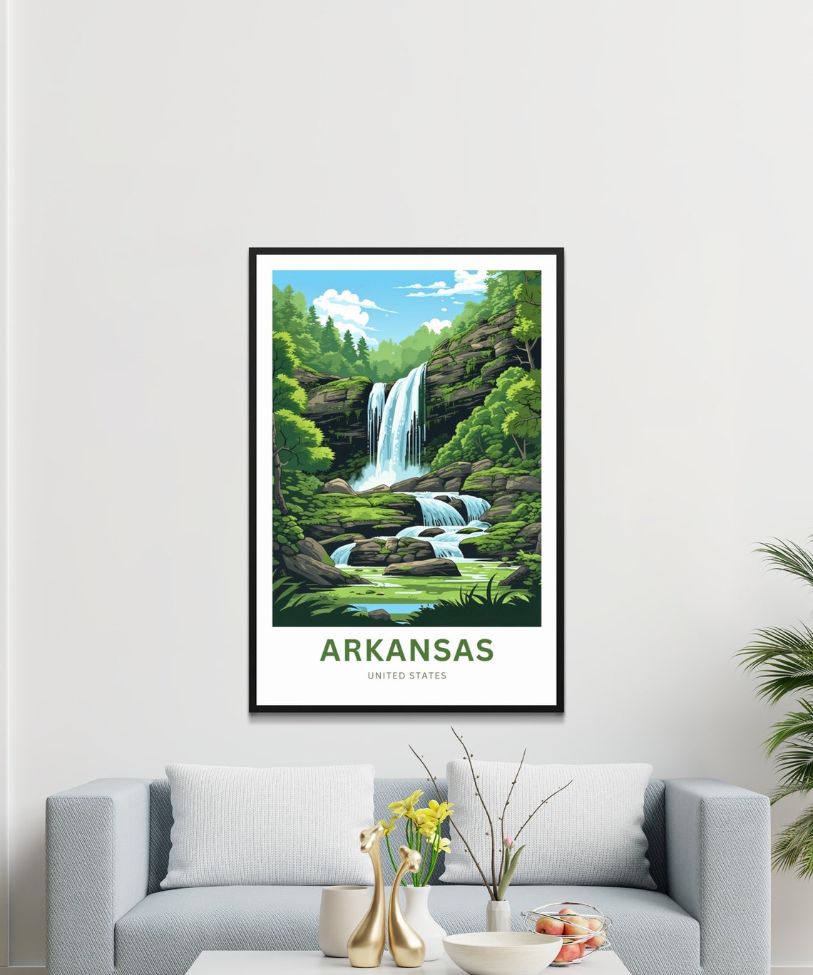 Arkansas Wide Waterfall Mossy Ledge Stream Forest Travel Poster - Image 3