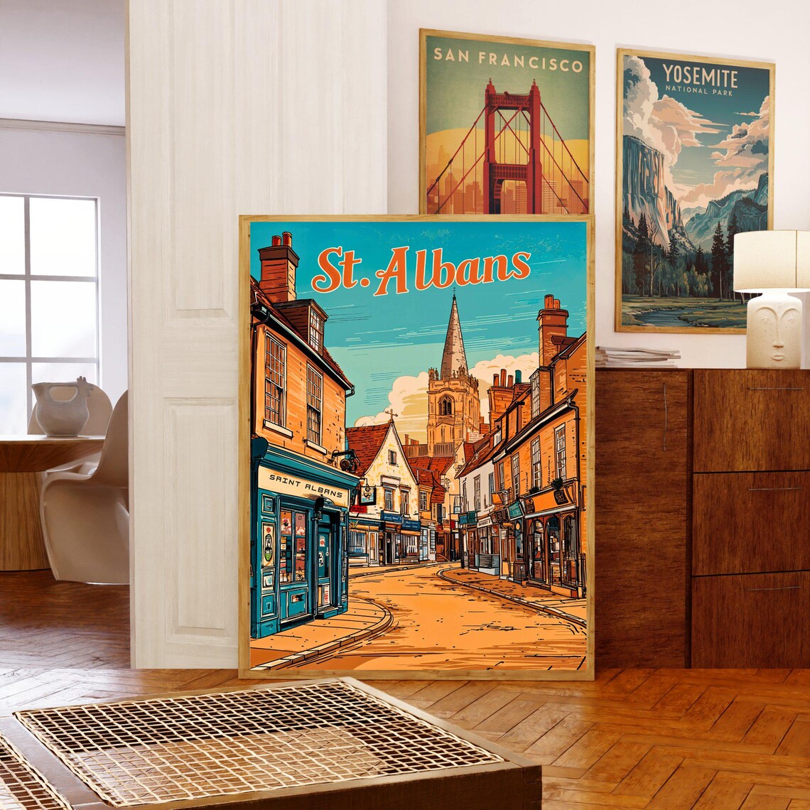 St Albans Vintage Travel Poster Historic England Street Church Spire - Image 5