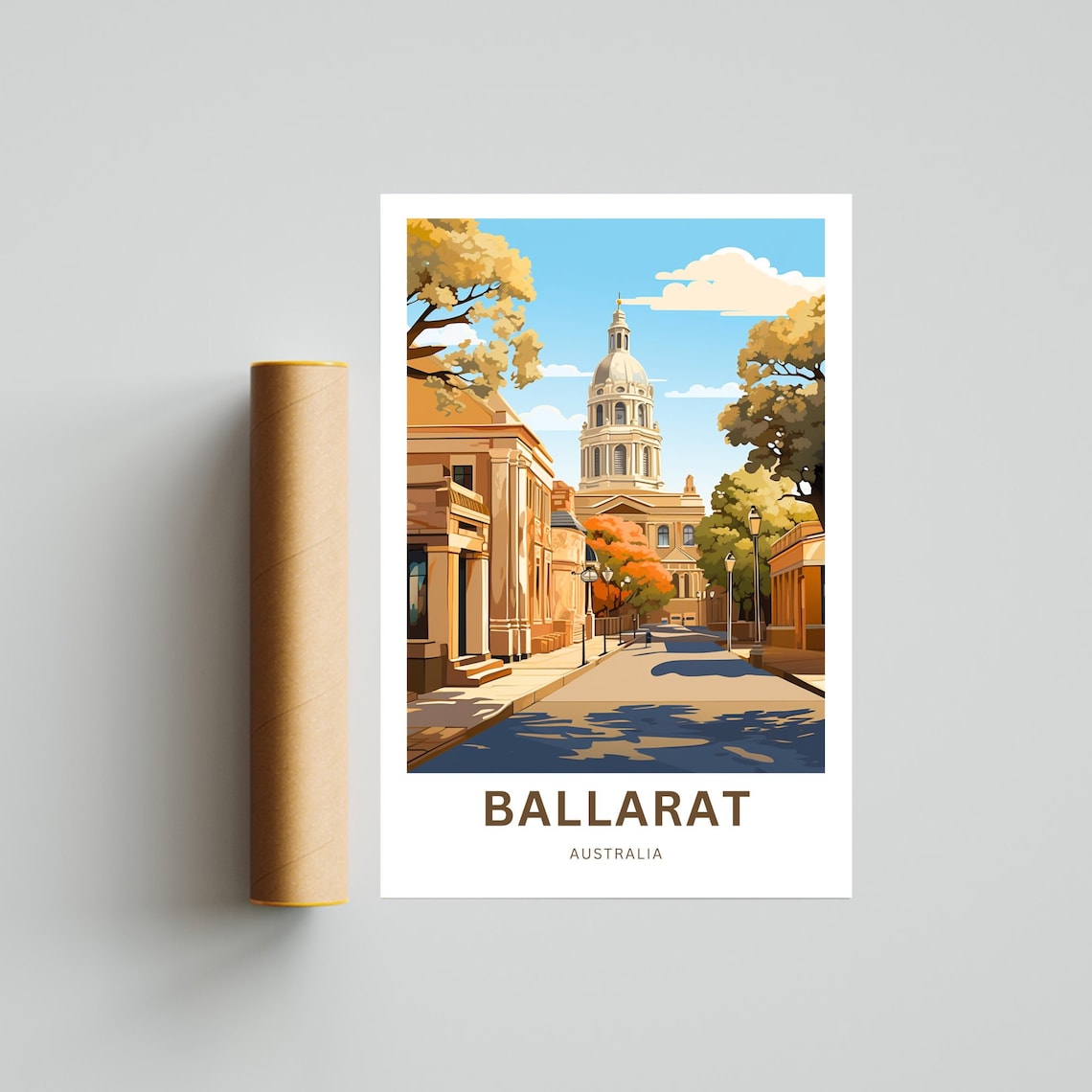 Ballarat Australia Autumn Streetscape Dome Tower Art Travel Poster - Image 4