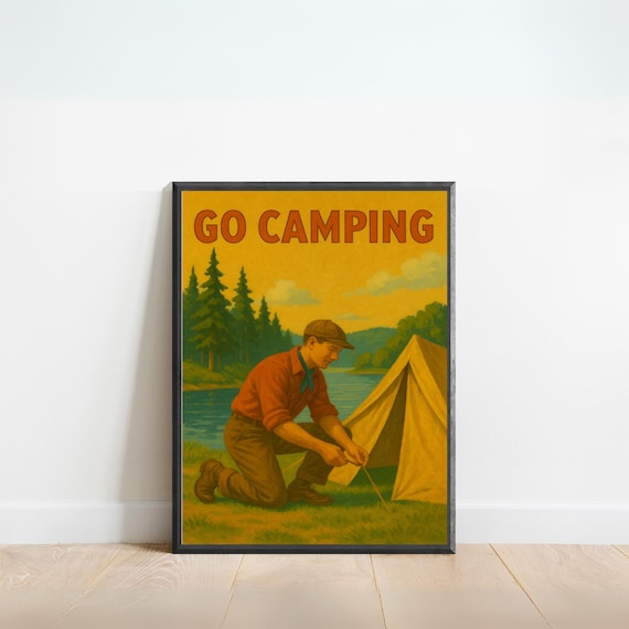 Go Camping Vintage Retro Tent Lake Wilderness Outdoor Art Poster