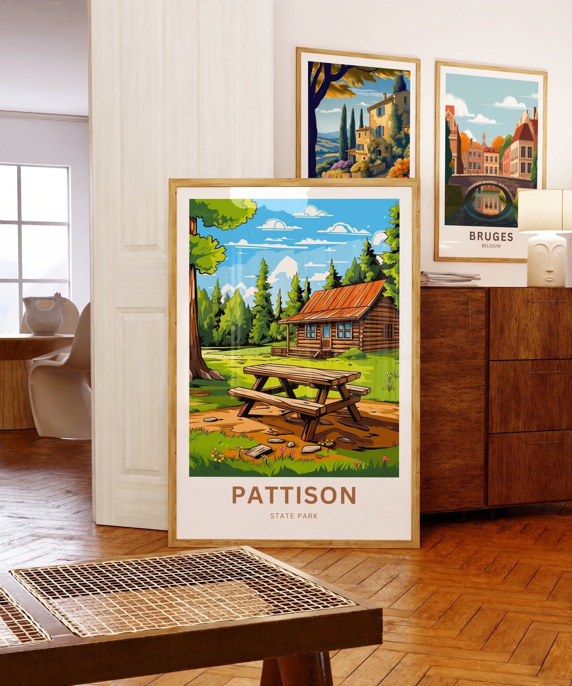 Personalized Pattison State Park Log Cabin Campground Scene Poster - Image 5