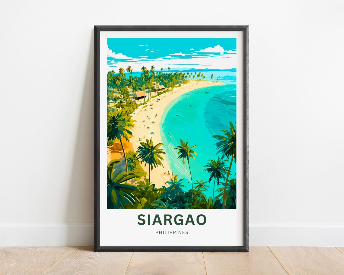 Siargao Philippines Tropical Surf Beach Palm Trees Travel Poster