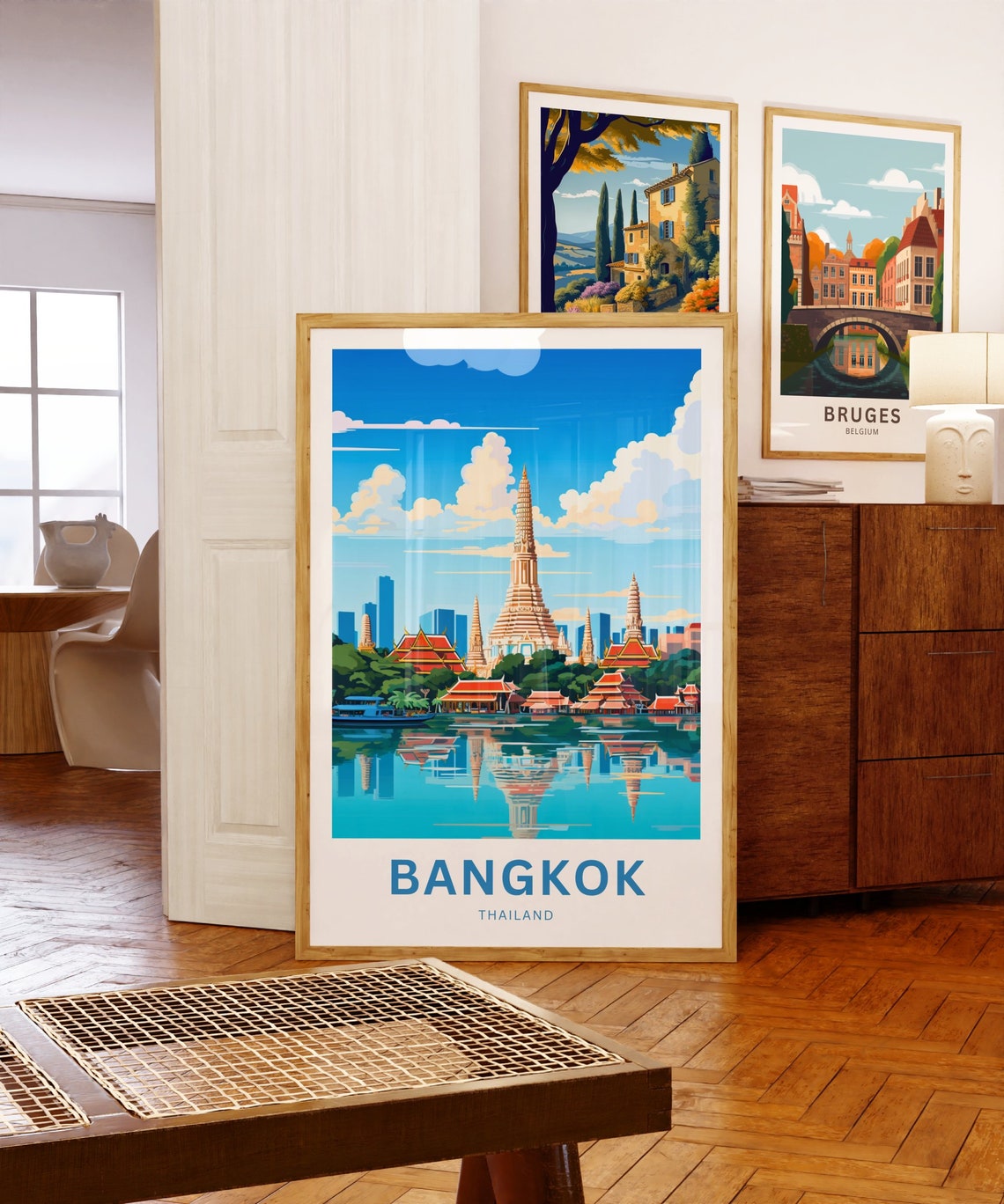 Bangkok Thailand Travel Poster Wat Arun Temple River Skyline Art - Image 5