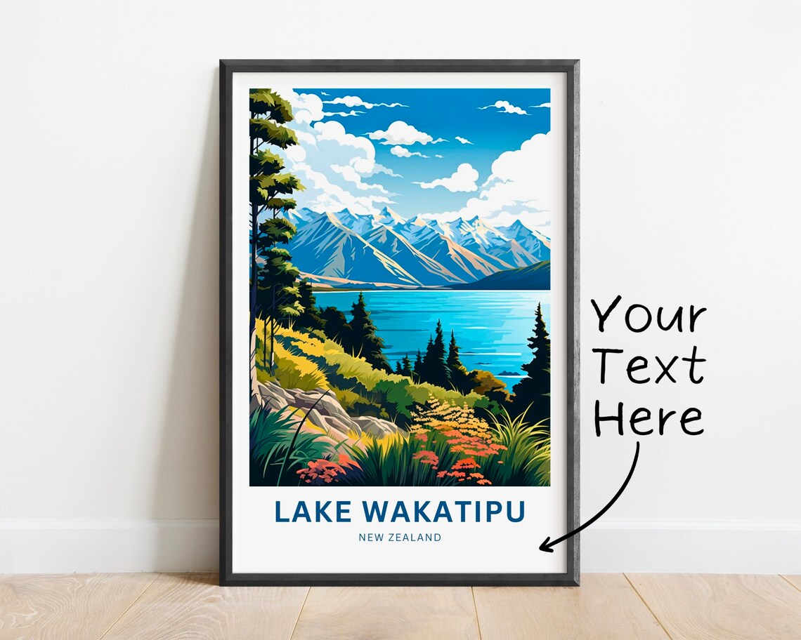 Lake Wakatipu New Zealand Pink Wildflower Hillside View Poster