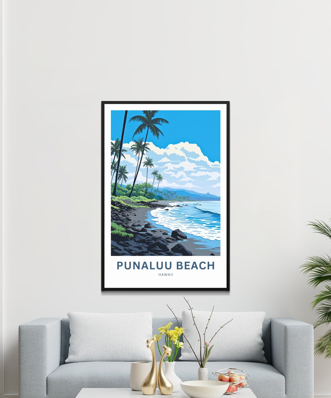 Punaluu Beach Hawaii Rocky Shoreline Palm Surf Travel Poster - Image 3