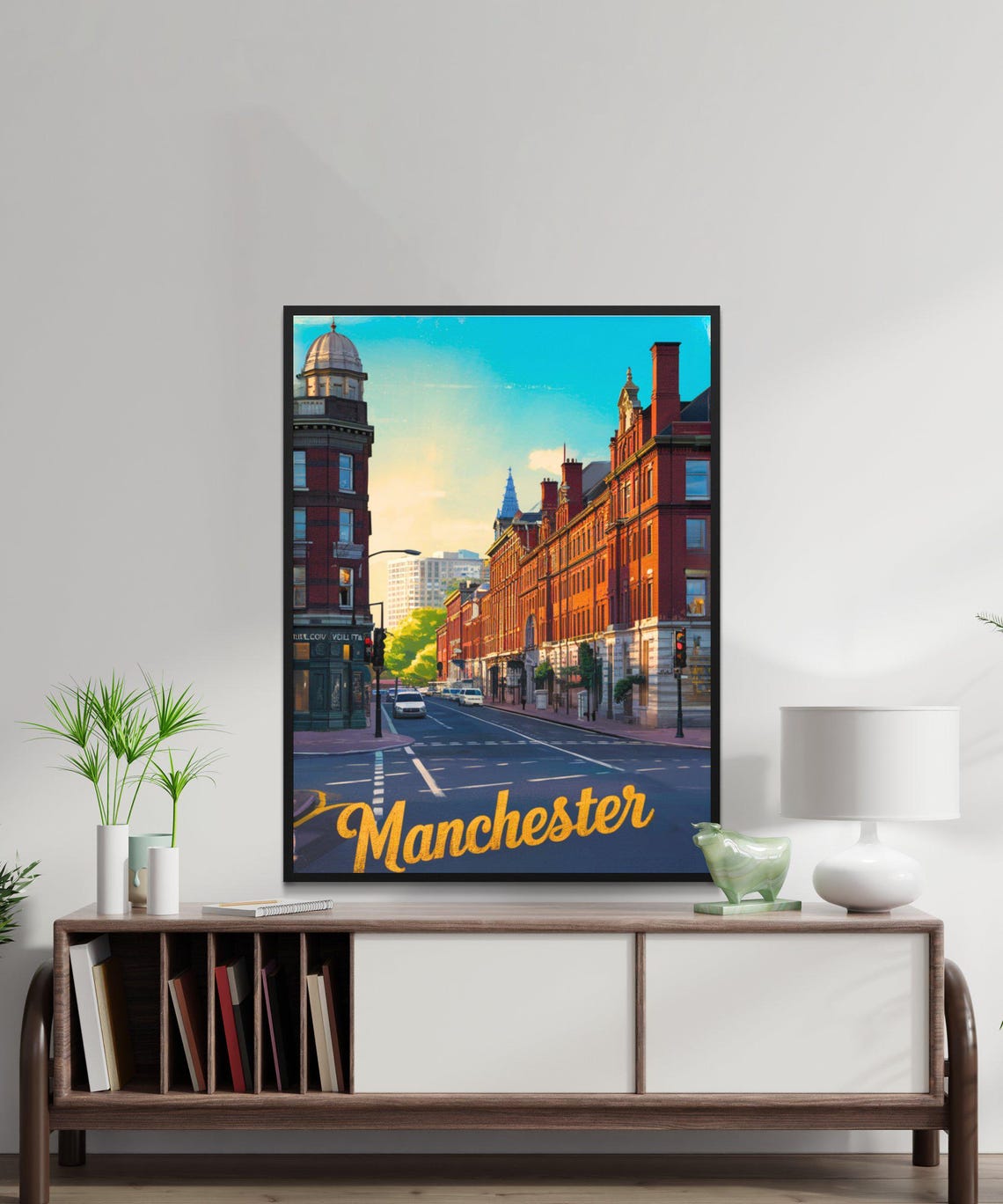 Manchester England Vintage Red Brick Street Retro City Poster - Image 2