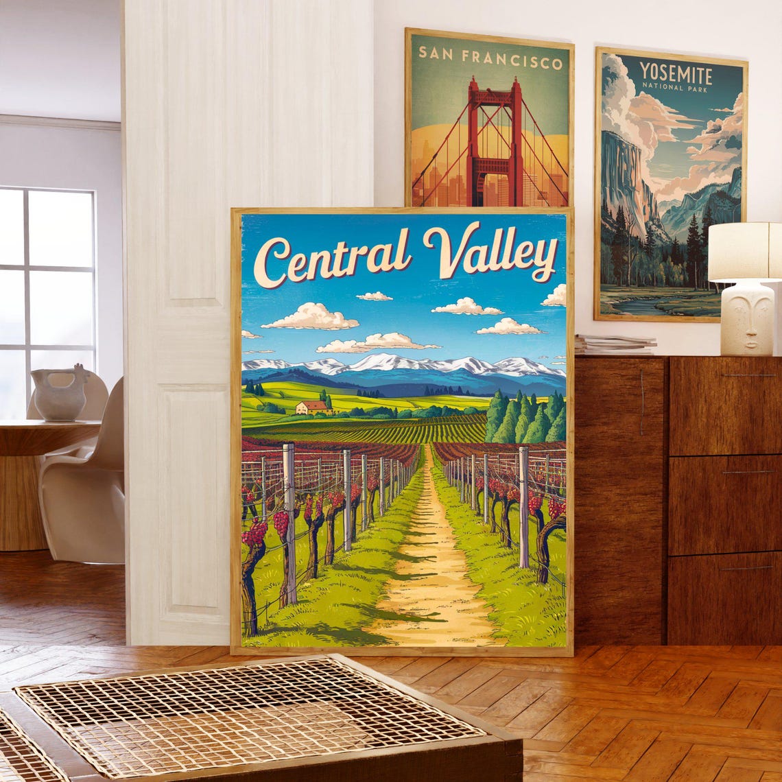 Central Valley California Vineyard Rows Vintage Travel Poster - Image 5
