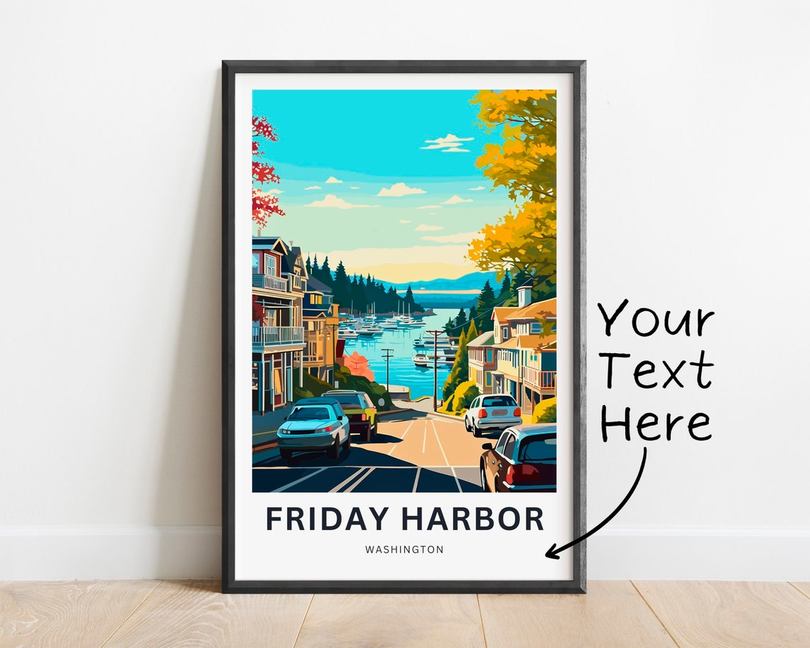 Friday Harbor Washington Customizable Autumn Street Poster Artwork
