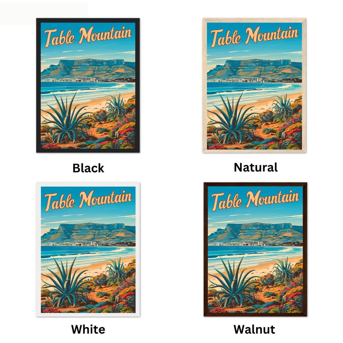 Table Mountain Cape Town Retro Beach Poster With Flat Top Peak View - Image 4