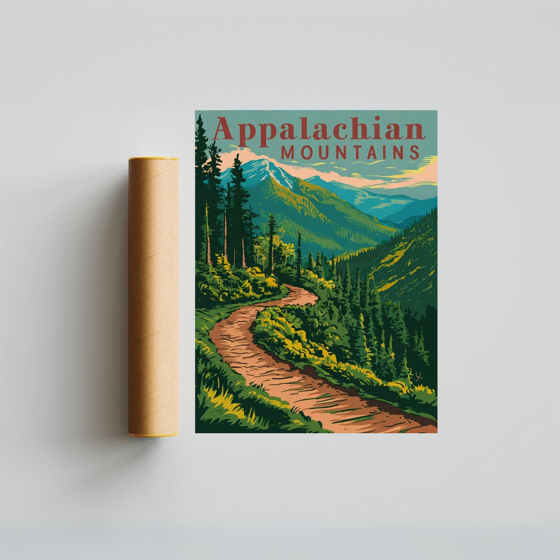 Appalachian Mountains Vintage Forest Trail Golden Sunset Poster - Image 4