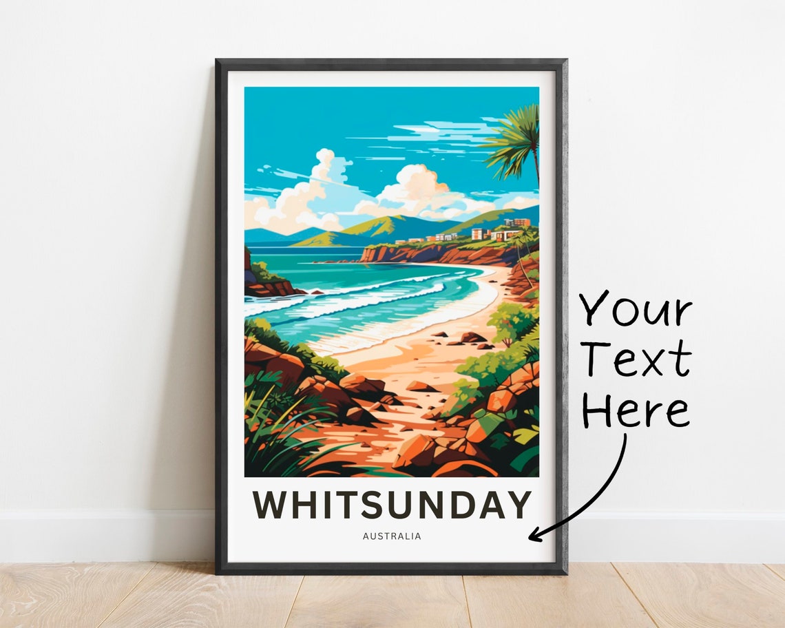 Personalized Whitsunday Australia Sandy Beach Travel Poster Gift