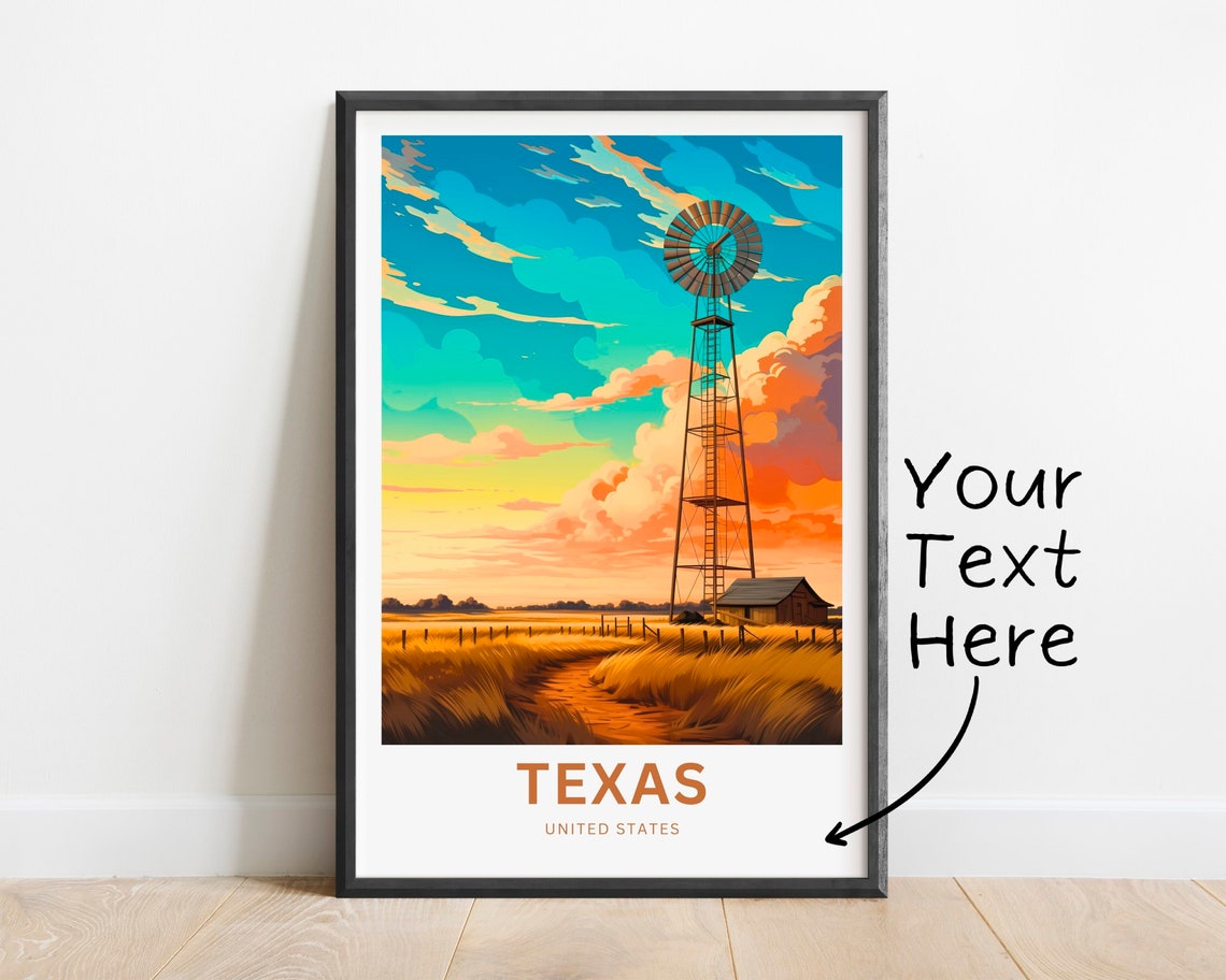 Texas Windmill Barn And Sunset Clouds Personalized Travel Poster