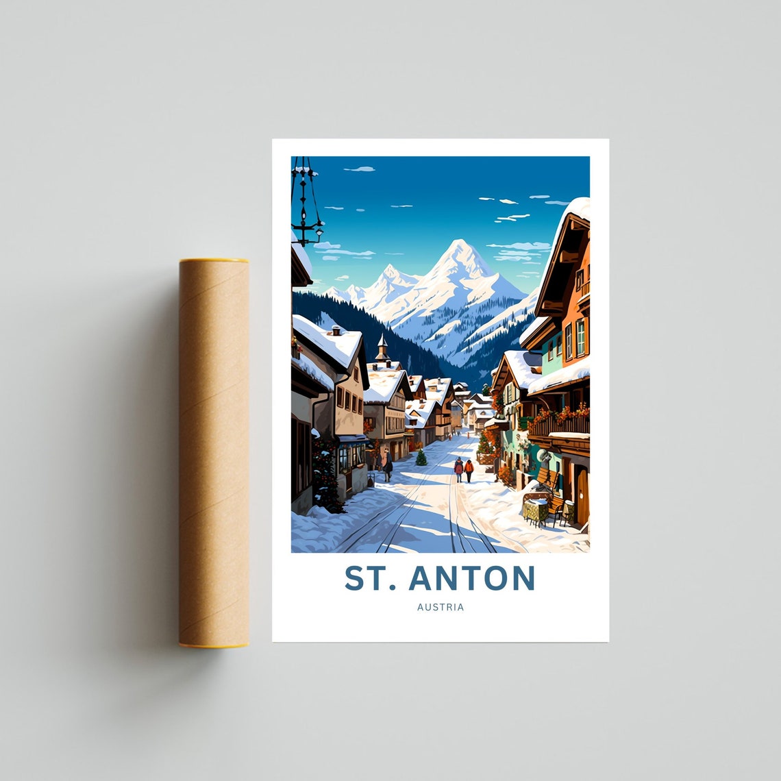 St. Anton Austria Alpine Ski Village Snow Vintage Travel Poster - Image 4