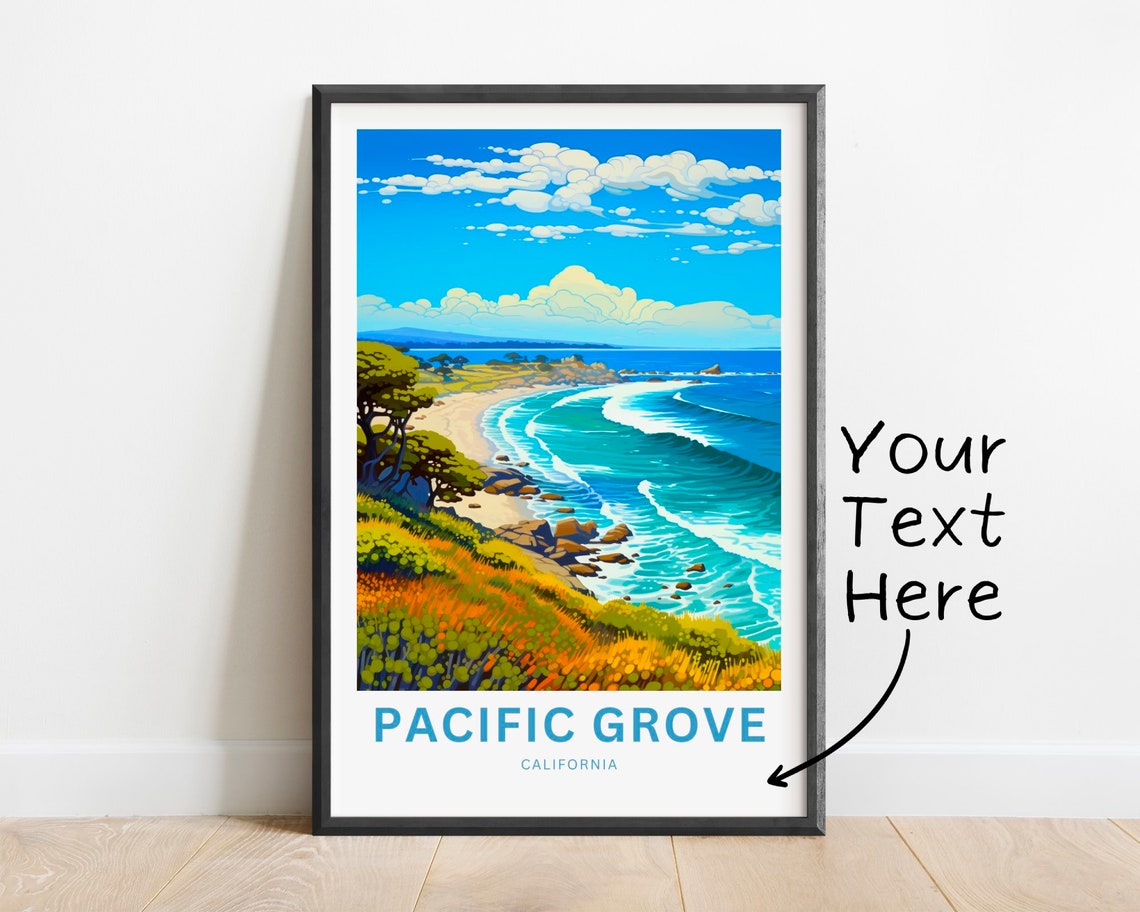 Pacific Grove California Coastal Beach Personalizable Travel Poster