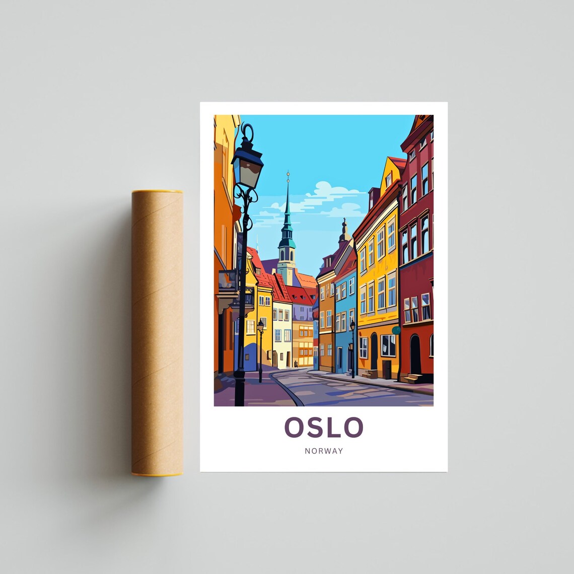 Personalized Oslo Norway Colorful Old Town Street Custom Text Poster - Image 4