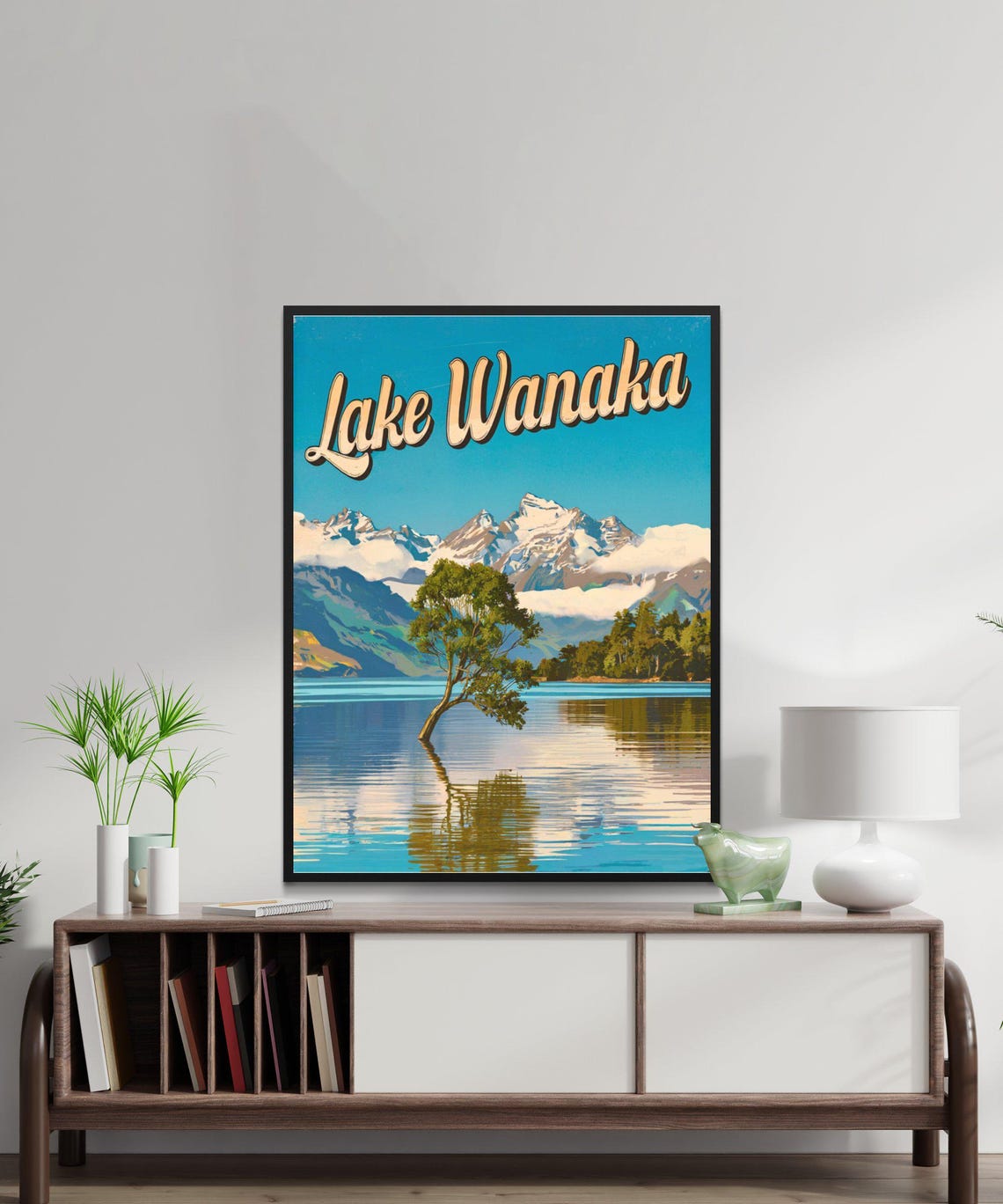 Lake Wanaka New Zealand Lonely Tree Mountain Lake Vintage Poster - Image 2