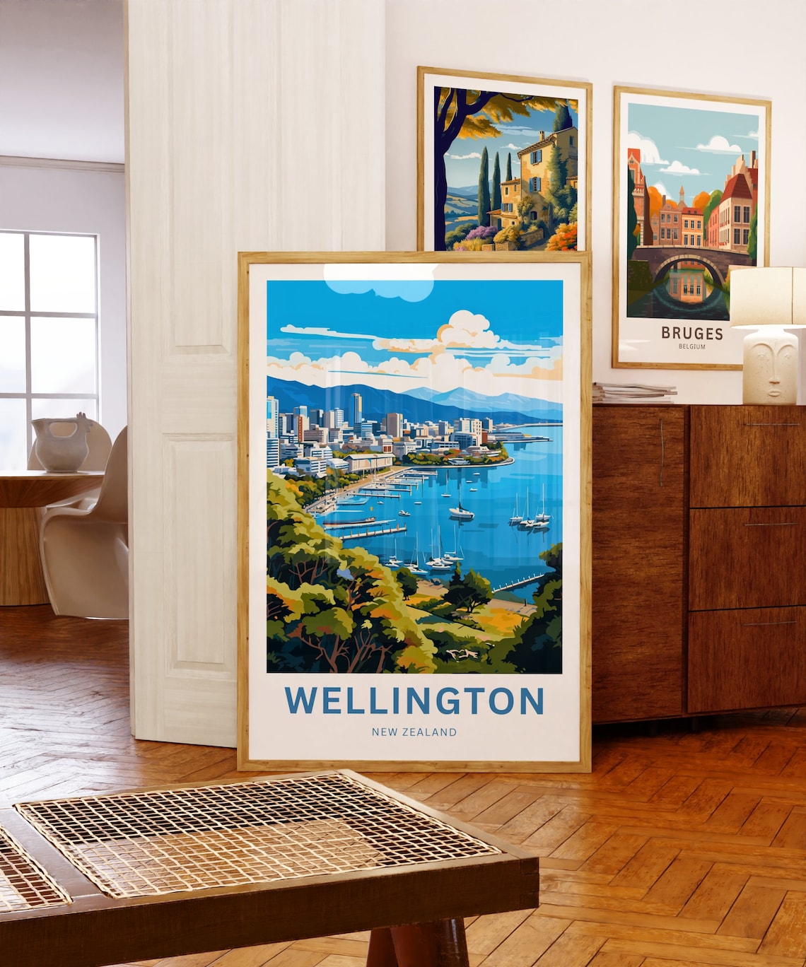 Wellington New Zealand Waterfront Sailboats City Skyline Travel Poster - Image 5