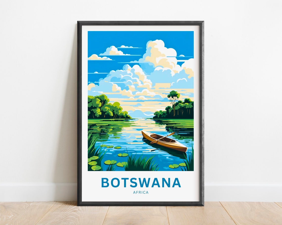 Botswana Africa Canoe Calm Water Lily Pads Safari Travel Poster