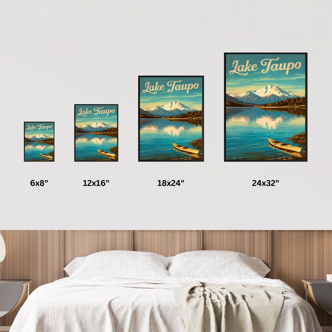 Lake Taupo Vintage Travel Poster Lake Taupo Print New Zealand Wall Art Framed Present Gift New Zealand Present - Image 3