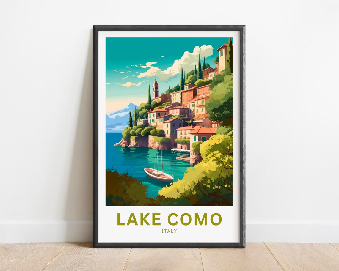 Lake Como Italy Lakeside Village Sailboat View Travel Poster