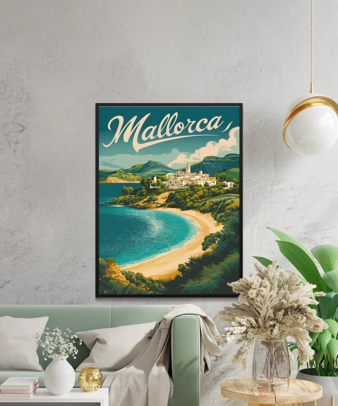 Mallorca Spain Coastal Village Curved Beach Vintage Travel Poster - Image 3