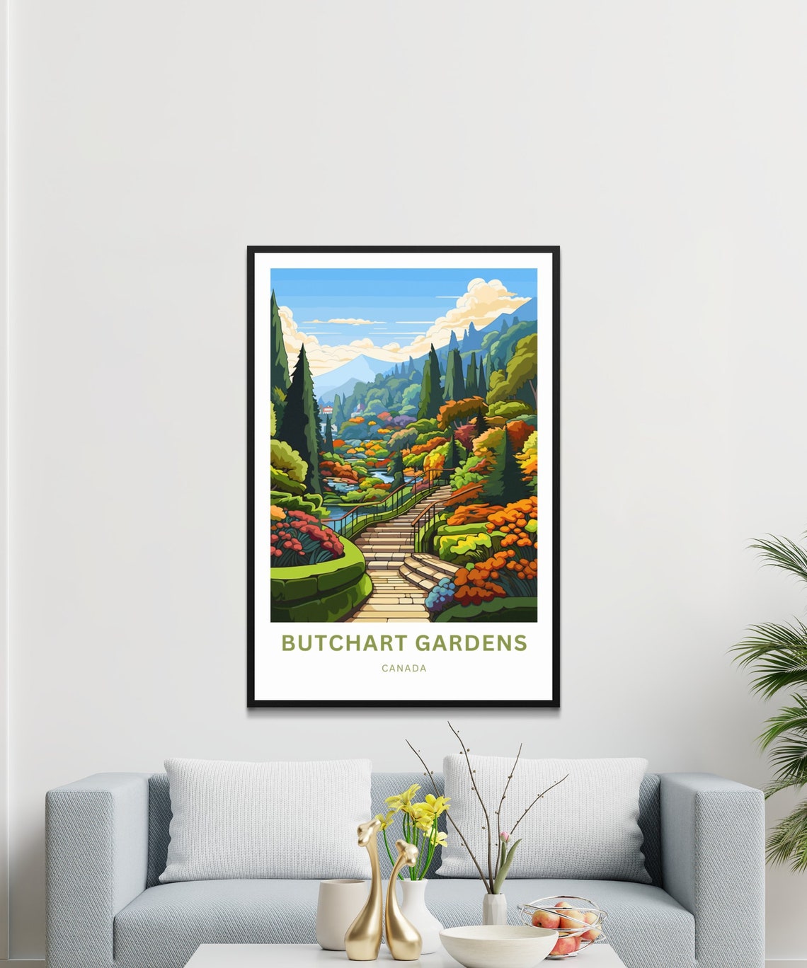 Butchart Gardens Canada Colorful Flower Garden Staircase Travel Poster - Image 3